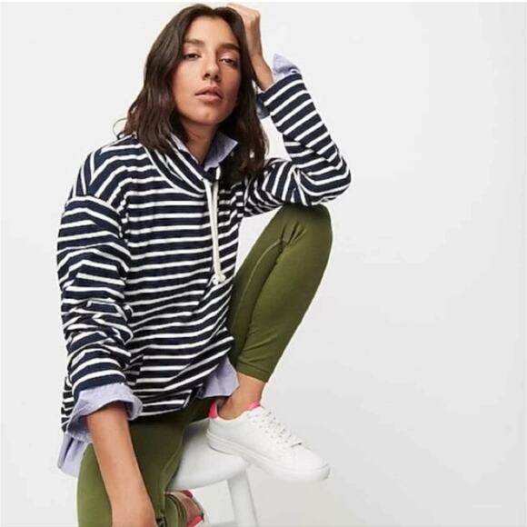 J CREW Funnelneck Pullover In Blue Striped Mariner Cloth Preppy Summer Size L - Picture 1 of 12